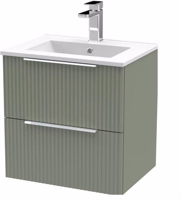 Balterley Tixall Fluted 2 Drawer Wall Hung Vanity Basin Unit in Satin Green, W: 50 cm