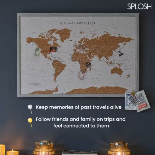 Splosh Large World Map Pin Board with Wooden Frame and 100 Pins in Grey – 3