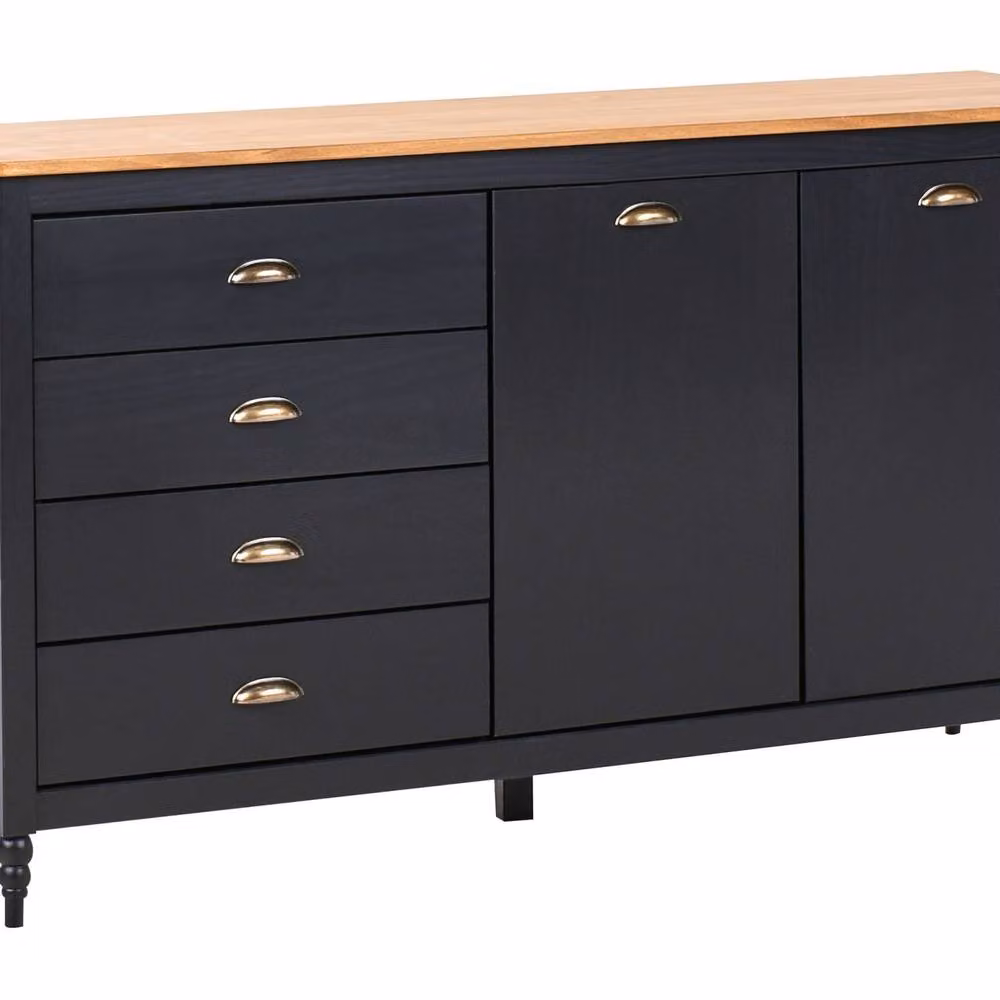 Wyld and Coco Nordic Luxe Sideboard in Black with Pine Top, 2 Doors and 4 Drawers – 2