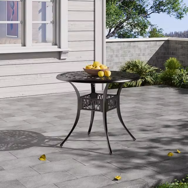 Breeins Round Metal Garden Bistro Table in Black