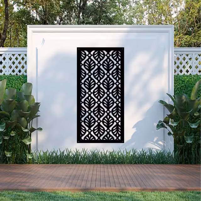 Laser Hut Elfal Screen Metal Wall Art in Black with Floral Leaf Design