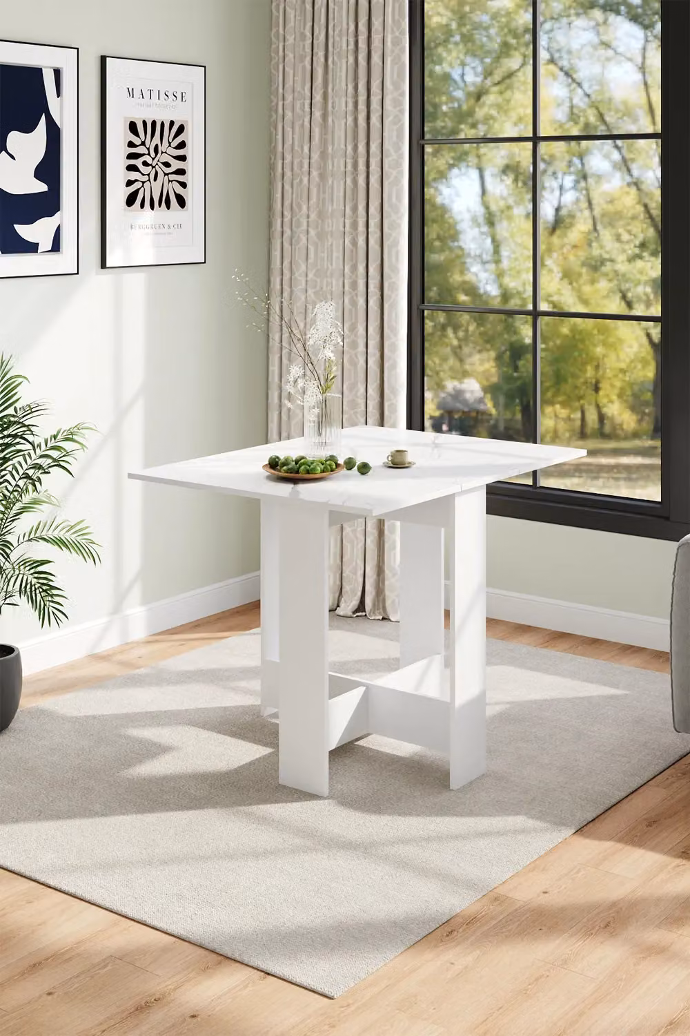 Living and Home Modern Drop Leaf Foldable Dining Table in White, Width: 103 cm – 2