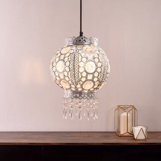 ValueLights Bazaar Moroccan Style Silver Lantern Pendant Ceiling Lamp Shade