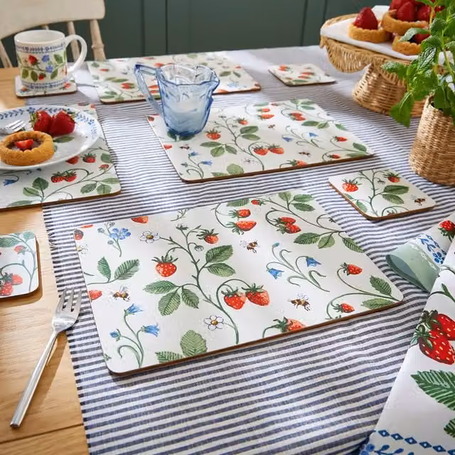 Ulster Weavers Strawberry Patch Floral Printed MDF Placemats, Pack of 4, Multicolour