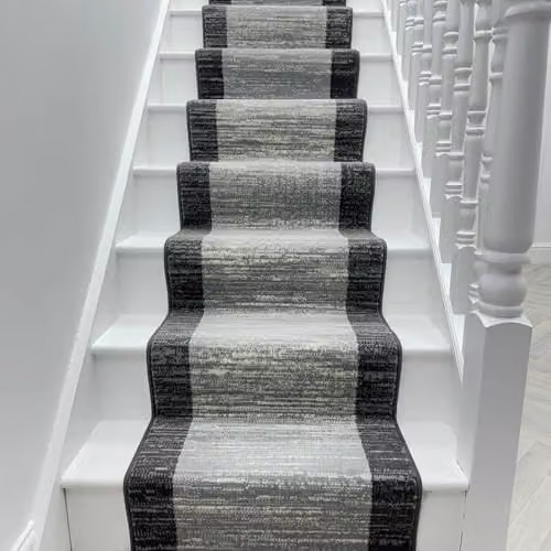 runrug Soft and Durable Machine Woven Stair Runner in Grey, W: 70 cm, L: 630 cm, Thickness: 0.9 cm – 3