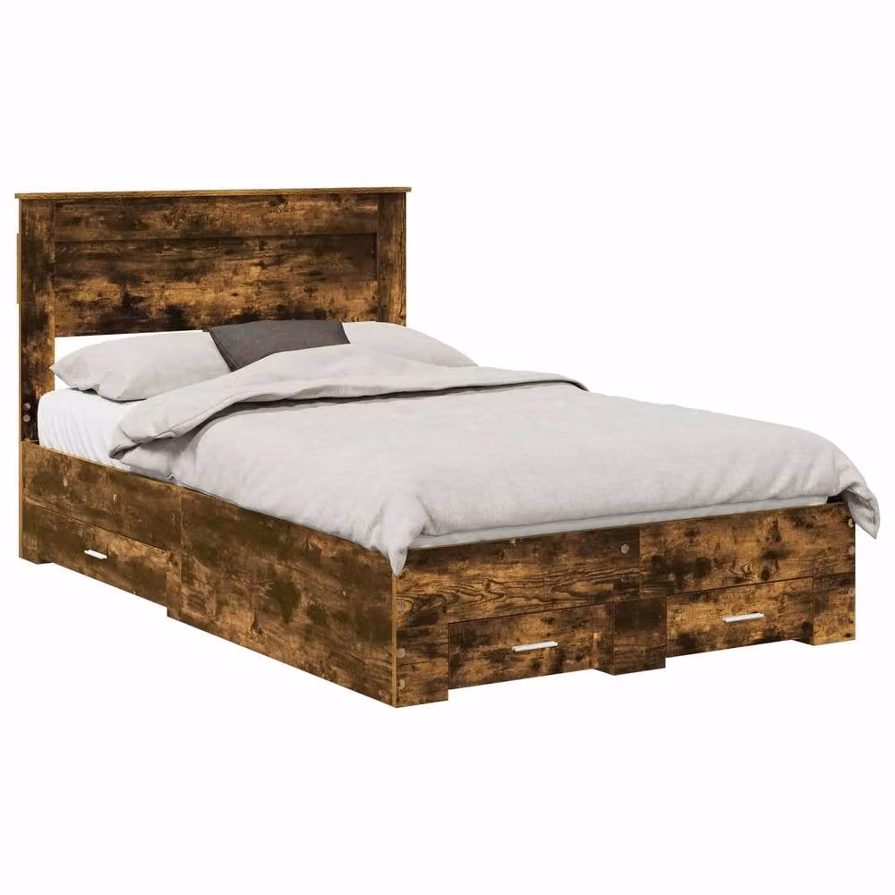 Berkfield Home Modern Bed Frame with Drawers in Smoked Oak Brown, W/D/H: 135 x 190 cm – 2