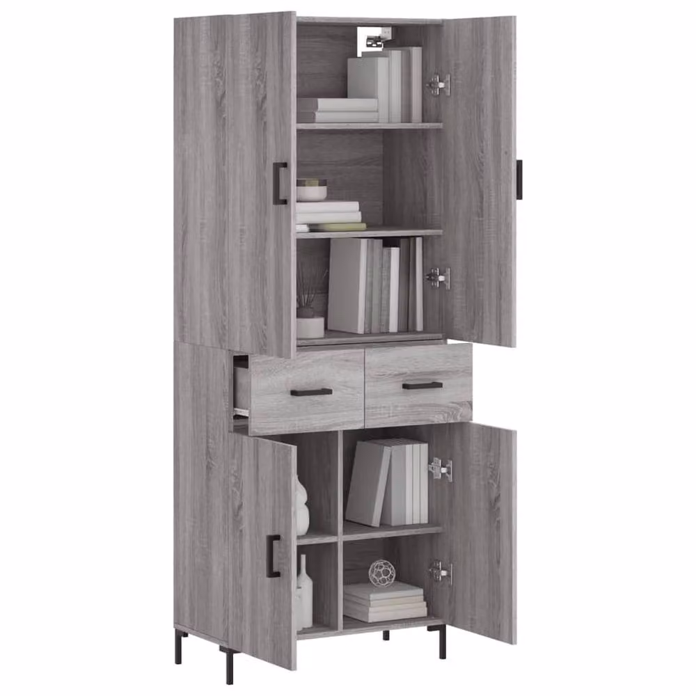 Berkfield Home Modern Grey Highboard with Hinged Doors and Internal Shelves, W/D/H: 69.5 x 34 x 180 cm – 3