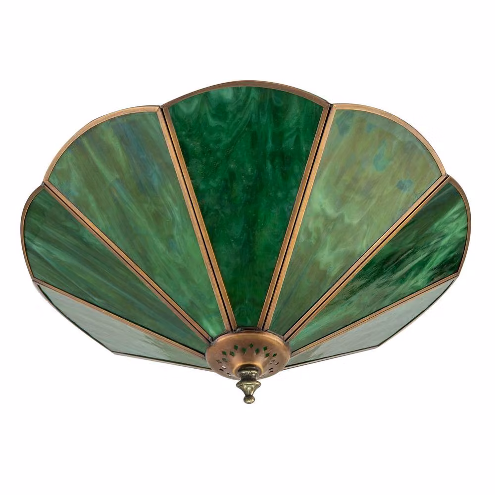 Happy Homewares Classic Tiffany Glass Easy Fit Pendant Shade with Brass Trims in Green, Diameter: 35.56 cm – 2