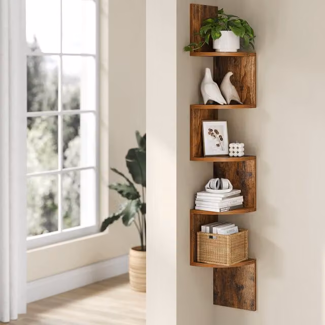 VASAGLE 5-Tier Wall Mounted Corner Display Shelf in Bronze