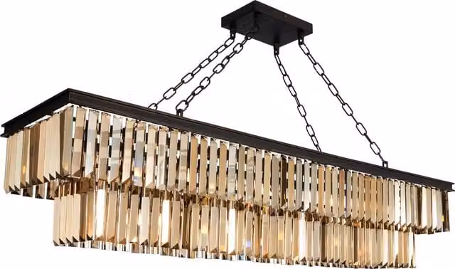 Litecraft Visconte Ingot 9 Light Rectangular Crystal Ceiling Pendant in Bronze