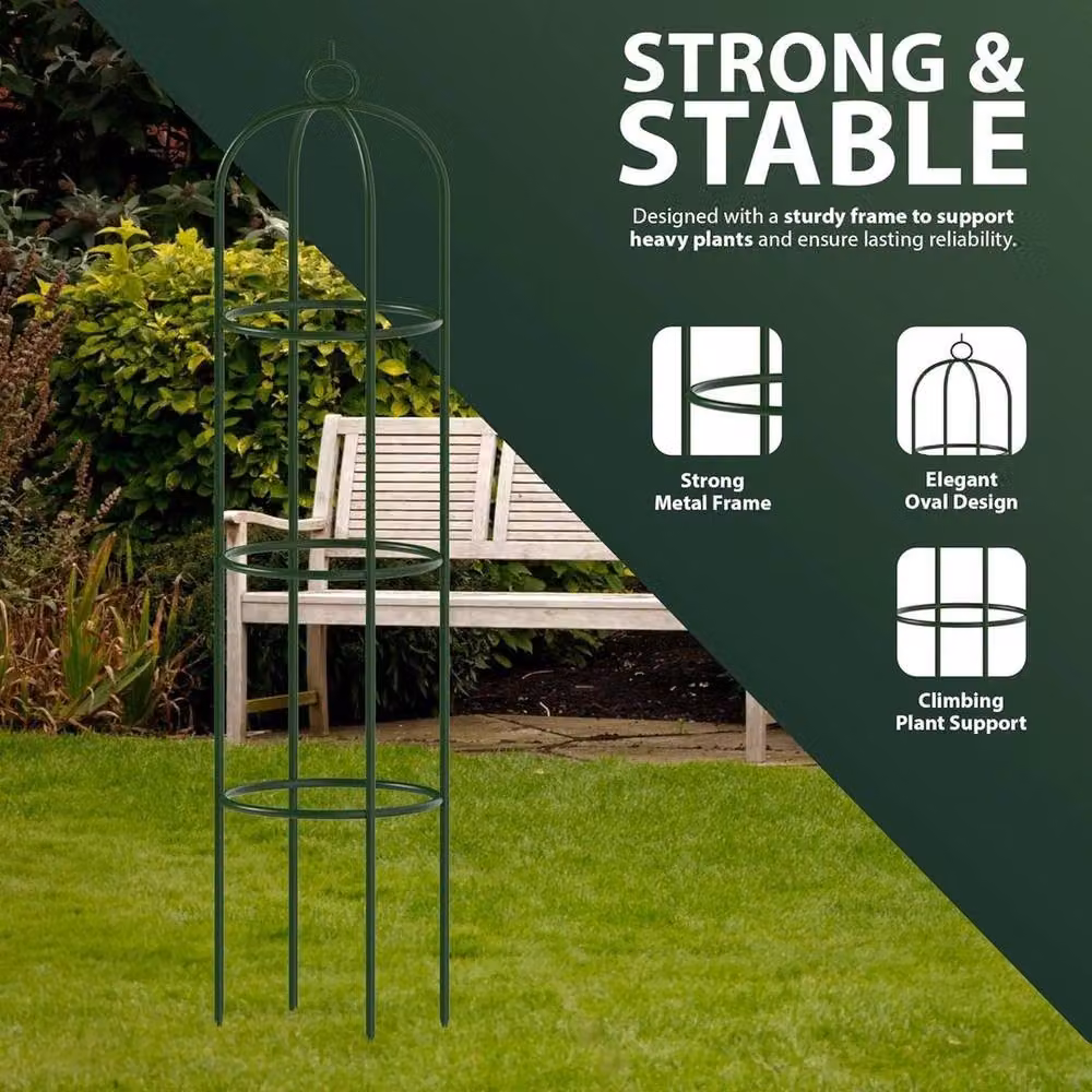 Kelvenix Set of 2 Green Steel Garden Obelisk Plant Supports for Climbing Flowers – 3