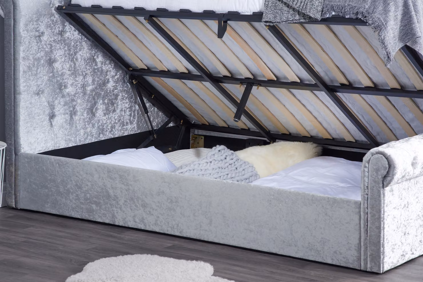 Birlea Sienna Grey Metallic Silver Crushed Velvet Ottoman Bed Frame, Small Double 120 x 200 cm – 3