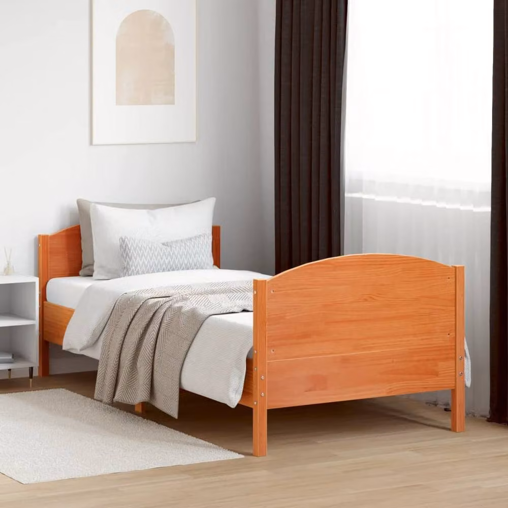 Berkfield Home Small Single Solid Wood Pine Bed Frame, Brown Waxed, W/D/H: 75 x 190 x 75 cm – 3