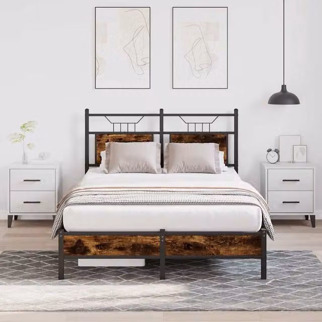 Berkfield Home Small Double Bed Frame in Smoked Oak and Brown Engineered Wood, W/D/H: 120 x 200 cm