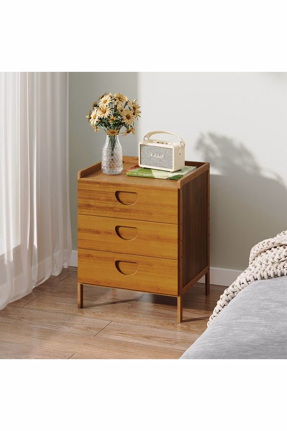 Living and Home Rustic Brown Three Drawer Bedside Table – 2