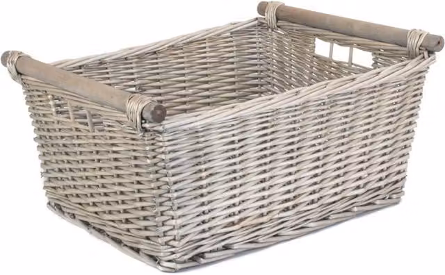 Red Hamper Grey Wicker Storage Basket with Wooden Handles, Width: 41 cm