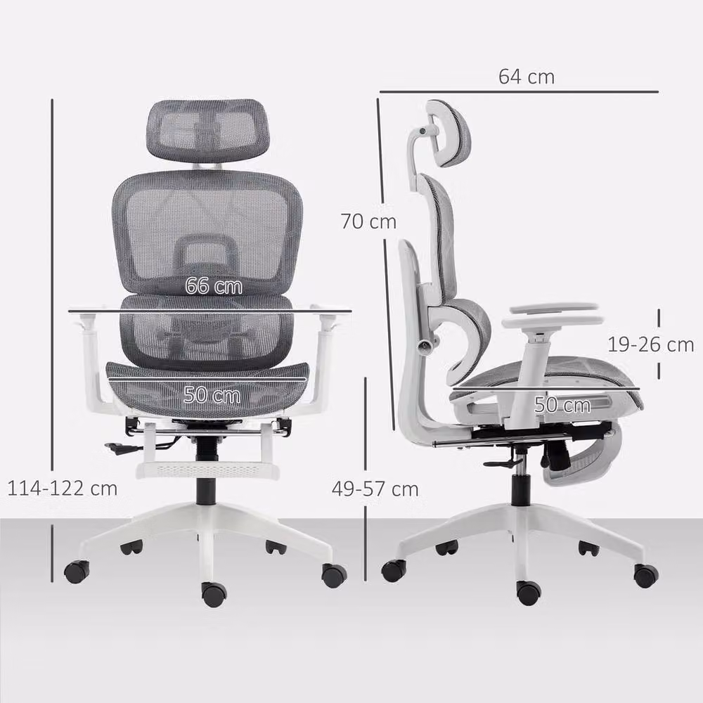 KORVIXA Grey and White Executive Office Chair with Headrest and Seat Depth Adjustment – 2