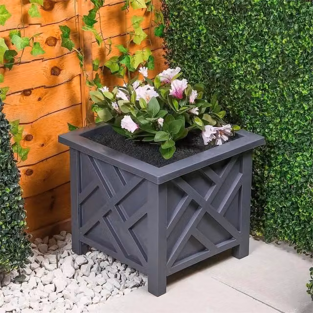 Havendro Grey Lattice Square Plastic Planter Tub – 1