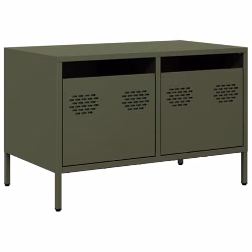vidaXL Industrial Metal TV Cabinet in Matt Green, W: 68 cm, D: 39 cm, H: 43.5 cm