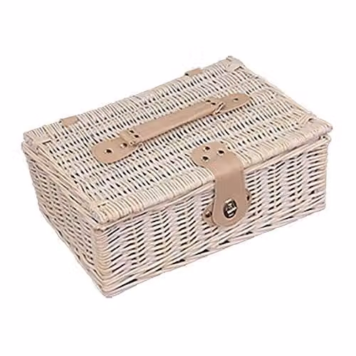 Red Hamper H001P/HOME Provence Standard Empty Picnic Basket in Brown and Red Open Weave Rattan and Wood, W: 30 cm