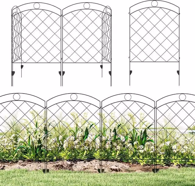 Outsunny Black Steel Decorative Garden Fencing, 4 Pieces