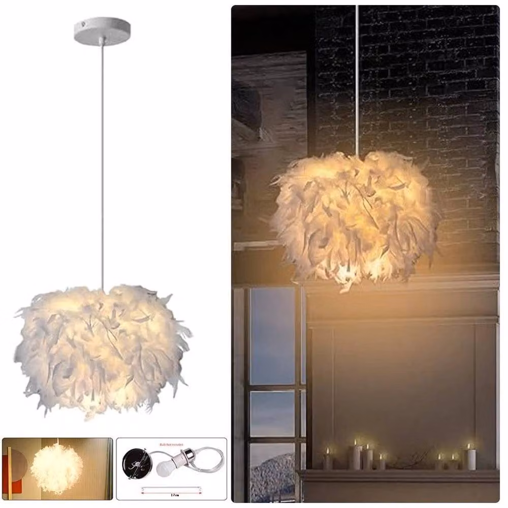 PAWNORA White Feather Light Shade, Diameter: 30 cm – 3