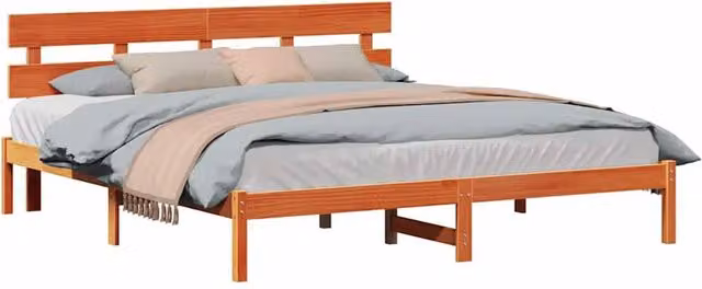 Berkfield Home Modern Solid Wood Pine Bed Frame with Headboard, Wax Brown, W/D/H: 200 x 205.5 x 80.5 cm