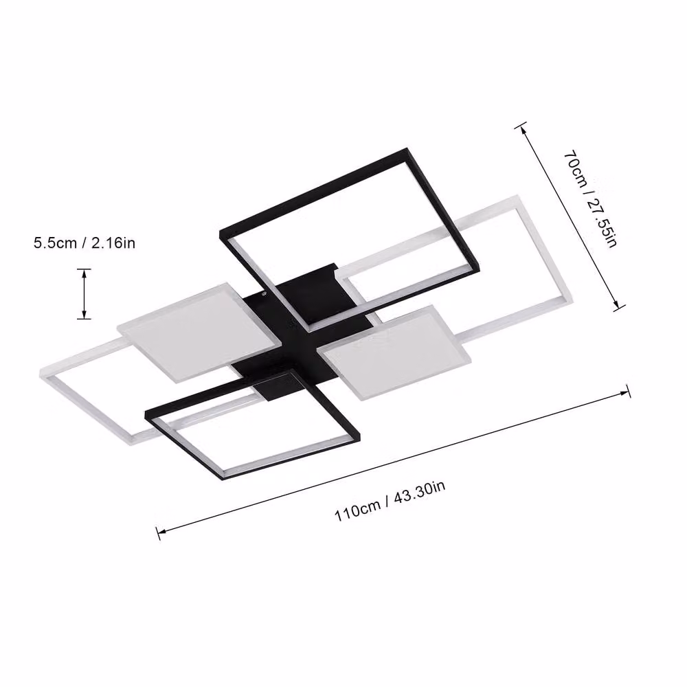 COMELY Modern Rectangular LED Ceiling Light, 72W Dimmable, Black – 3