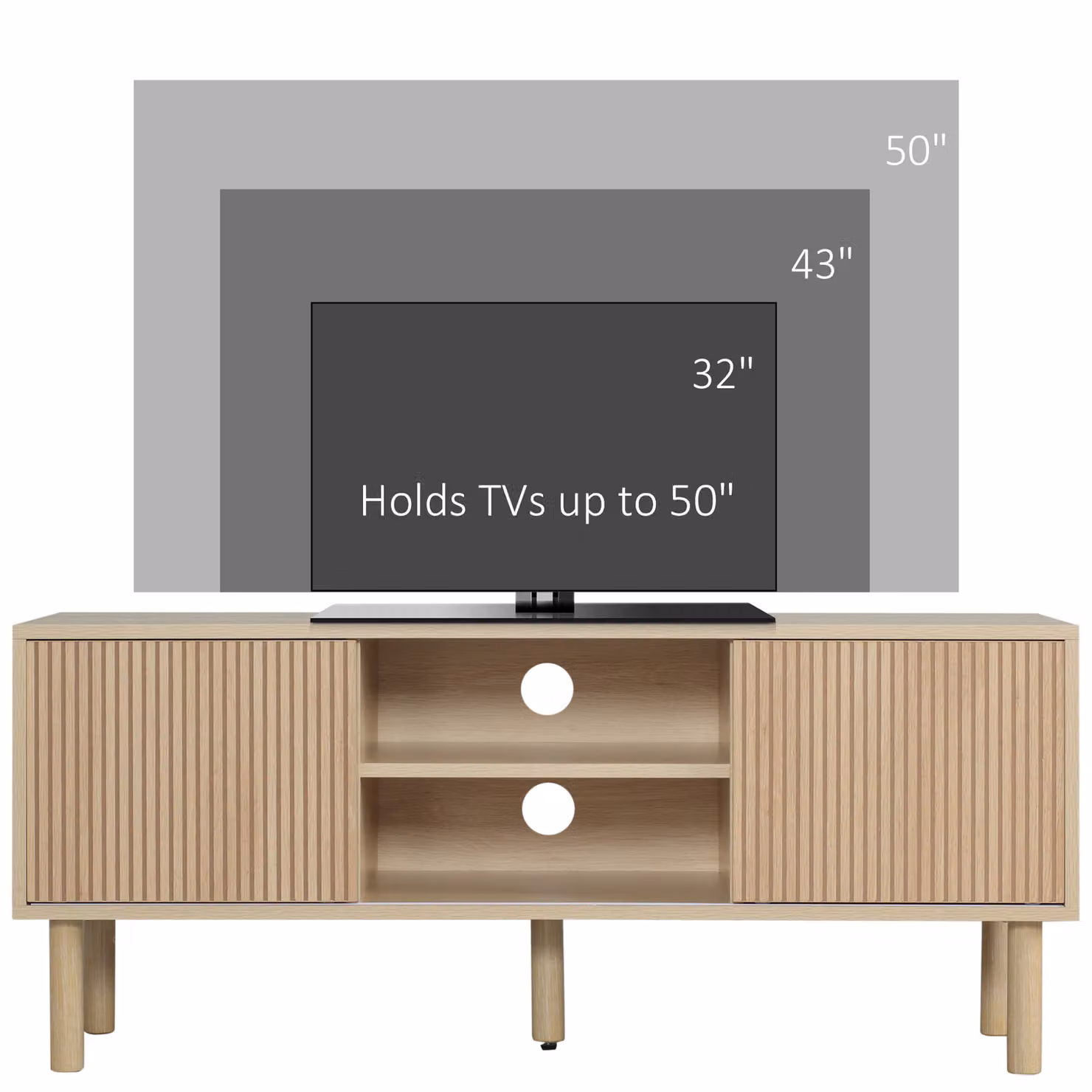 HOMCOM TV Stand Cabinet in Natural Wood Finish with Storage Shelves and Sliding Doors for TVs up to 50 inches – 3