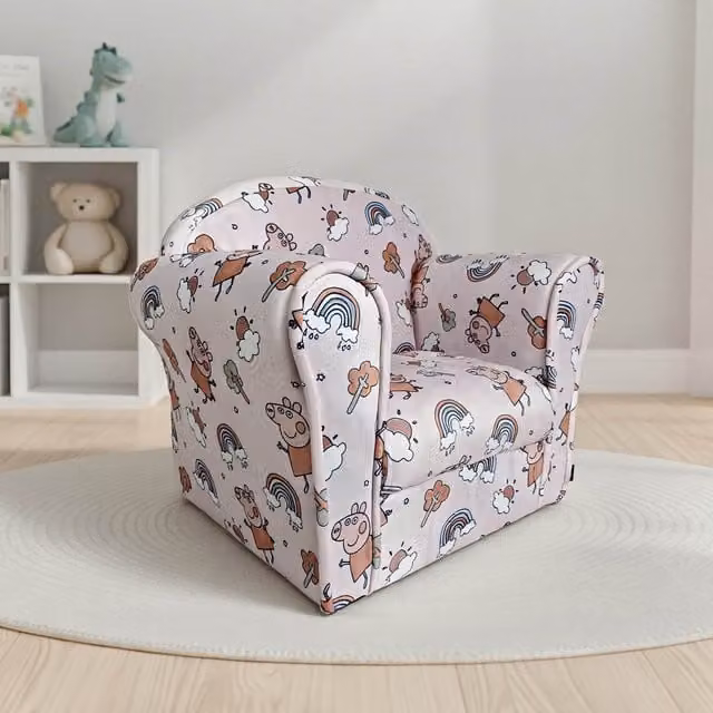 Kidsaw Pink Abstract Fabric Kids Mini Chair Sofa with Armrests