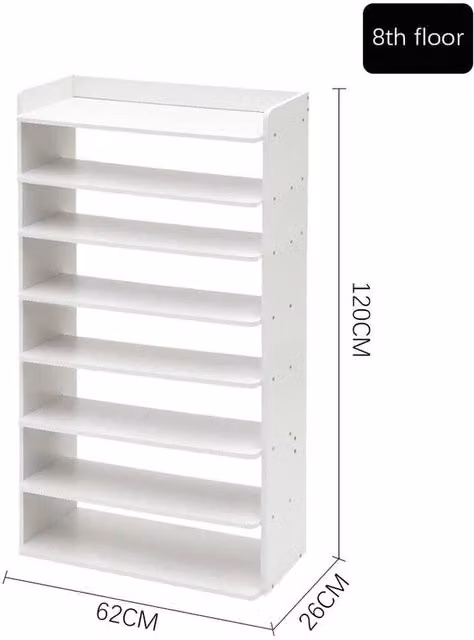 NESTLUNE 8-Tier White Wooden Hallway Shoe Rack with Open Shelves, W: 100 cm, D: 15 cm