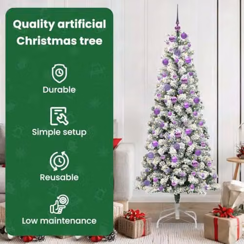 vidaXL Artificial Hinged Christmas Tree in Green and White, Height: 180 cm – 4