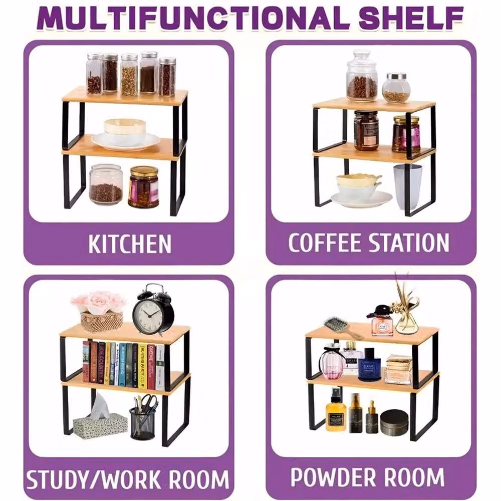 KORVIXA Brown Bamboo Kitchen Counter Cupboard Shelf Organiser, W/D/H: 100 x 15 x 15 cm – 2
