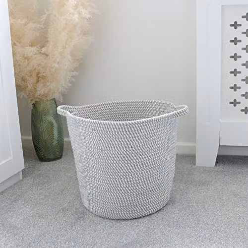 JVL Edison Round Cotton Rope Storage Basket with Handles, Grey, W/D/H: 36.0 x 33.0 x 36.0 cm – 2