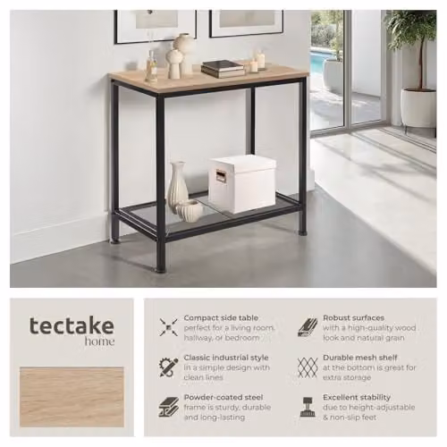 tectake Filton Bedside Table in Oak and Black, W/D/H: 30.5 x 30.5 x 60.5 cm – 3