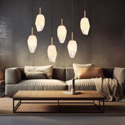 Globo Lighting Modern Brass and Glass Suspended Pendant Light for Dining Rooms, 6-Bulb, Length: 72 cm – 3