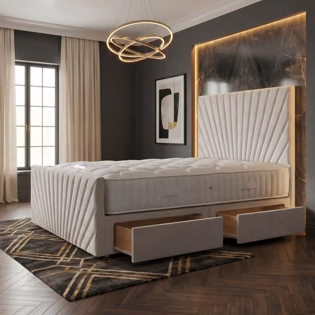 Somnior Beds Ltd Sunrise White Velvet Divan Bed with Mattress and Drawers, W/D/H: 120 x 200 cm