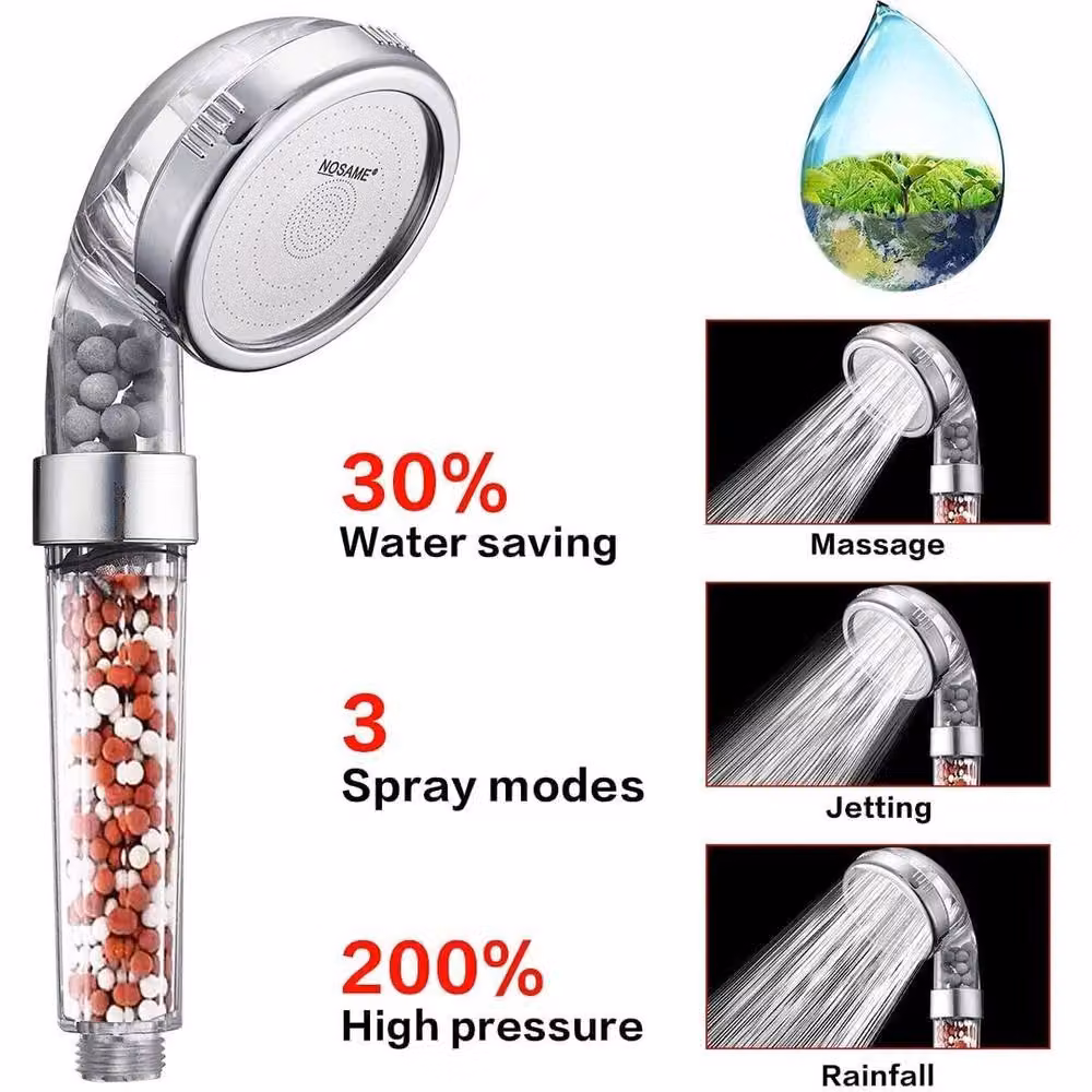 NESTLUNE High Pressure Overhead Shower Head with 3 Spray Modes in Silver – 3