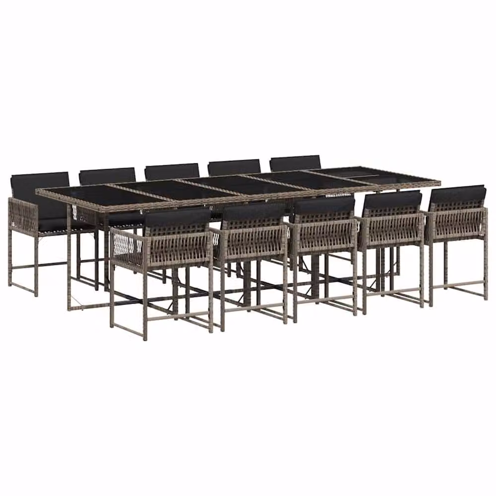 Berkfield 11 Piece Foldable PE Rattan Garden Dining Set in Grey – 2