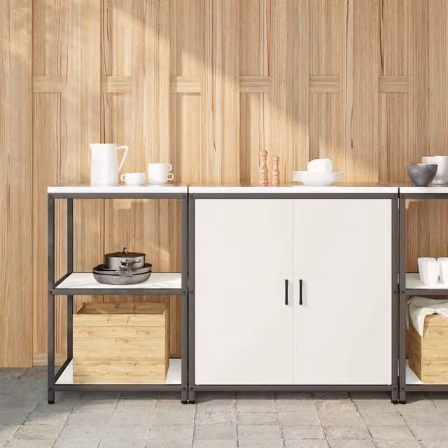 Berkfield Home 2-Piece Modern White Matt Metal Storage Unit with Adjustable Shelves and Hinged Doors