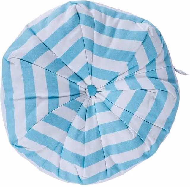 Homescapes Blue and White Stripe Round Pleated Floor Cushion, W/D/H: 40 x 40 x 15 cm
