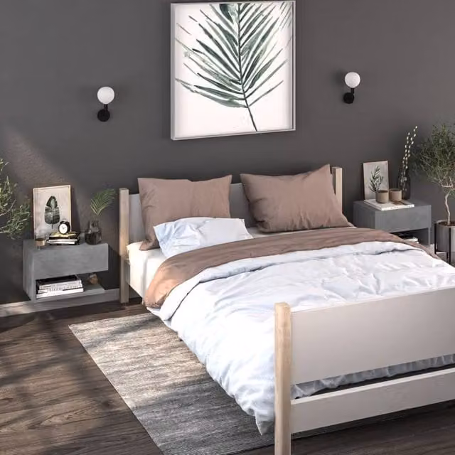 Berkfield Home Set of 2 Wall-mounted Bedside Cabinets in Concrete Grey – 1