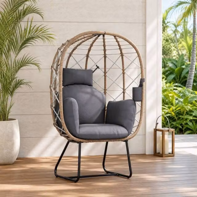 STILVORA Brown Egg Chair with Cushion and Cup Holder – 1