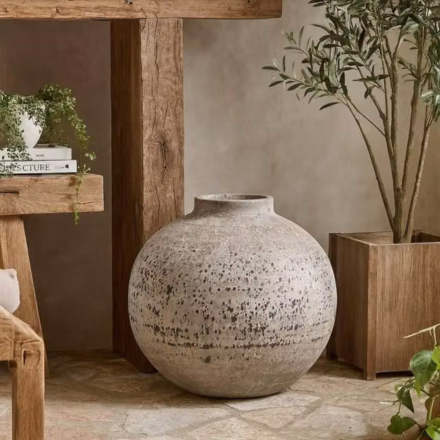 Wyld Haus Sunvale Large Weathered Stoneware Vase in Sand, Beige and Grey – 1