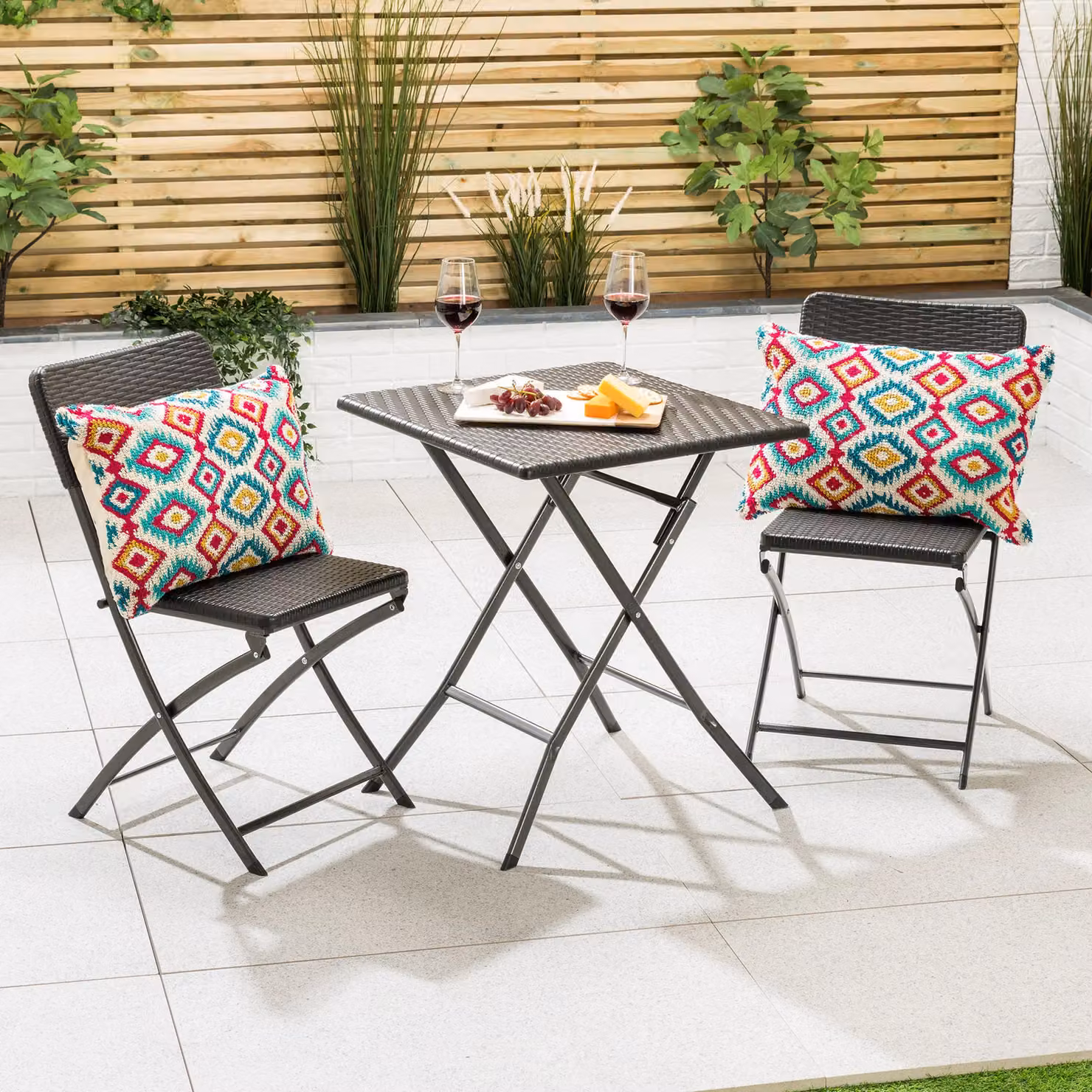 Christow 3 Piece Folding Garden Bistro Set with Square Table and Chairs in Multicolour – 2