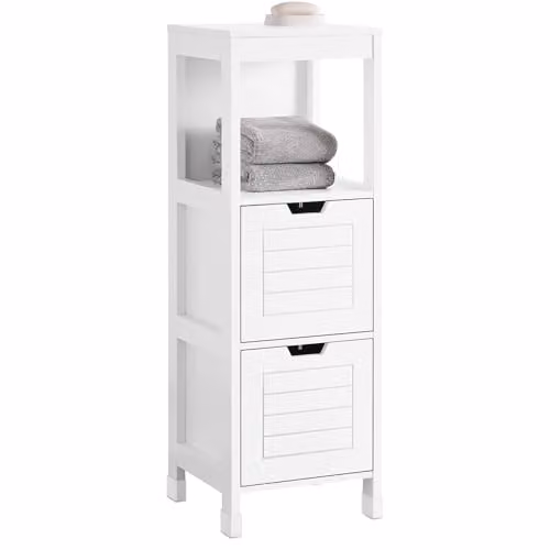 SoBuy Narrow White Bathroom Storage Cabinet with 2 Drawers, W/D/H: 30 x 30 x 89 cm – 2