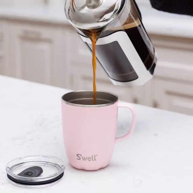 S'well Pink Topaz Stainless Steel Mug with Lid, 350ml, Pink