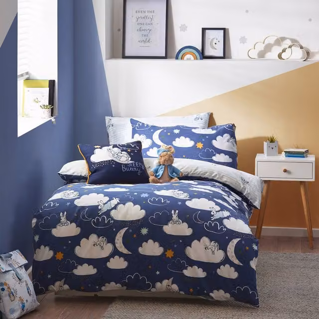 Make it a Home Peter Rabbit Sleepy Head Reversible Striped Duvet Cover Set, Blue, 140 x 200 cm