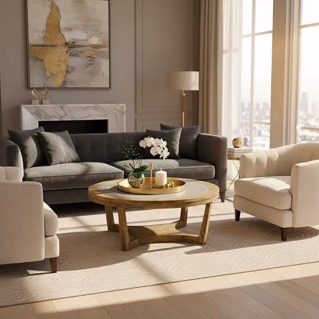Fifty Five South Orsina Elegant Coffee Table in Sand and Brown Alder Wood, W/D/H: 120 x 45 x 50 cm – 1