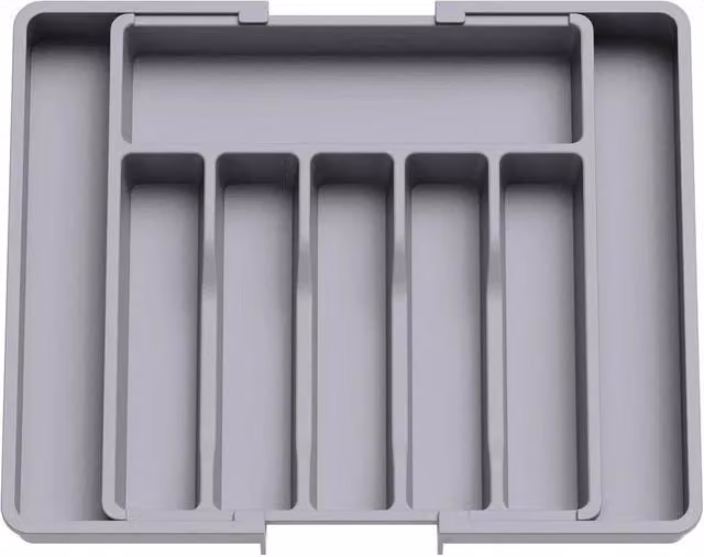 PAWNORA Expandable Grey Plastic Cutlery Tray for Kitchen Storage